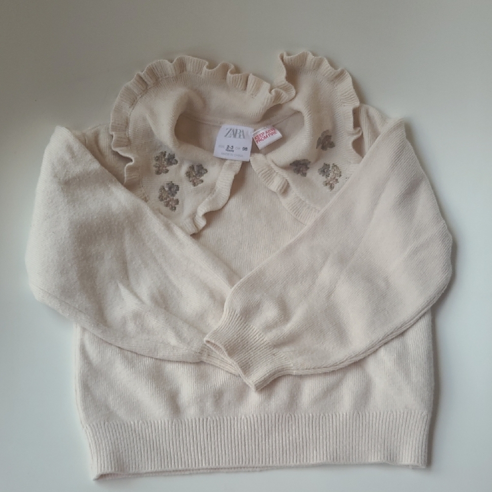 Zara  Girl Cream Sweater with Ruffle and Floral Details